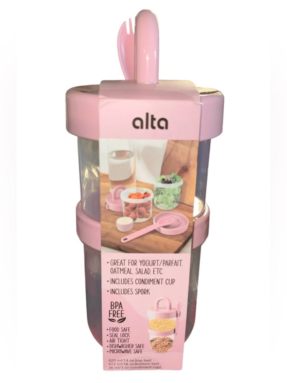 Pink Stacking Snack Container with Spoon